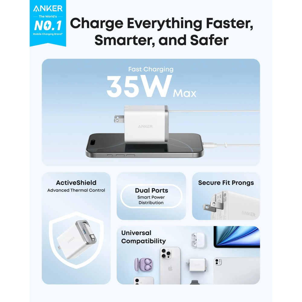 Anker Nano Charger 35W Built-In Retractable USB-C Cable Blanco en ARTIKULOS Foto 3