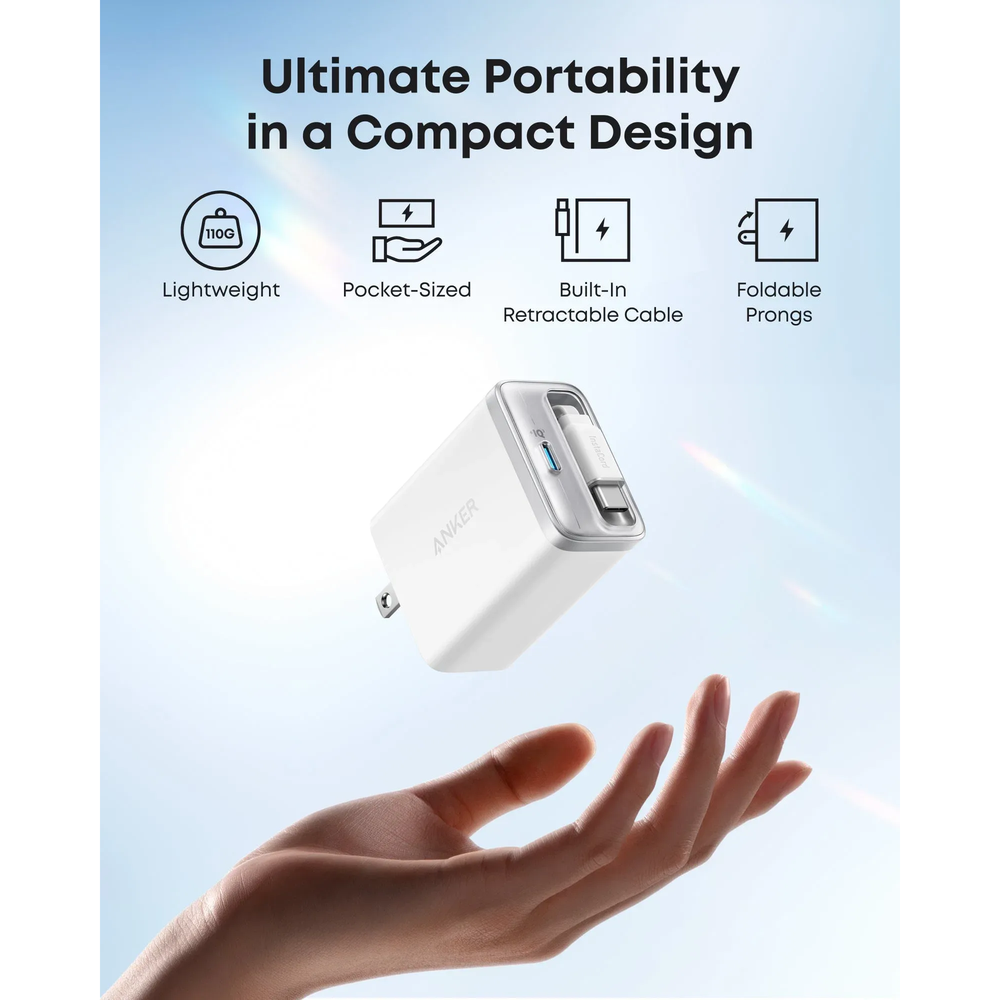 Anker Nano Charger 35W Built-In Retractable USB-C Cable Blanco en ARTIKULOS Foto 4